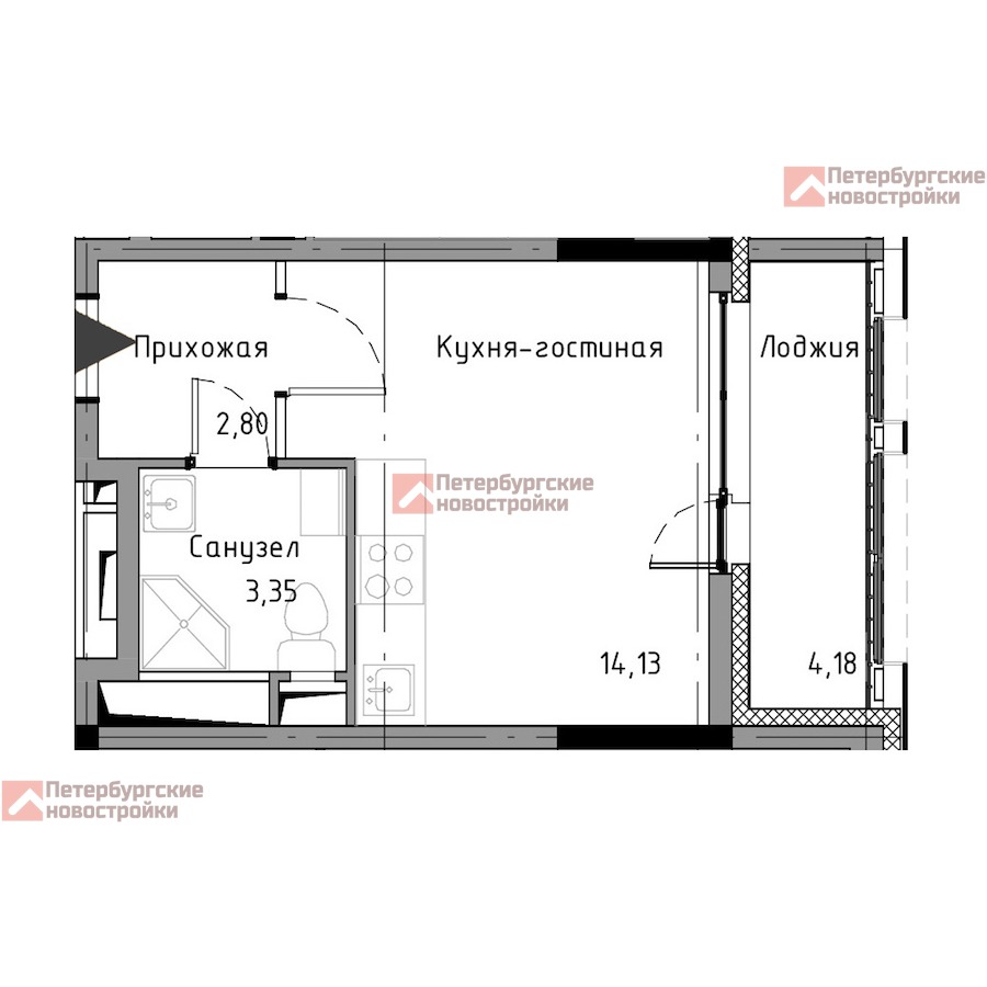 АН «Петербургские Новостройки» | Купить Студию 22.37 м2 в новостройке от  застройщика в ЖК NEW TIME у метро Комендантский проспект, Пионерская,  Старая деревня